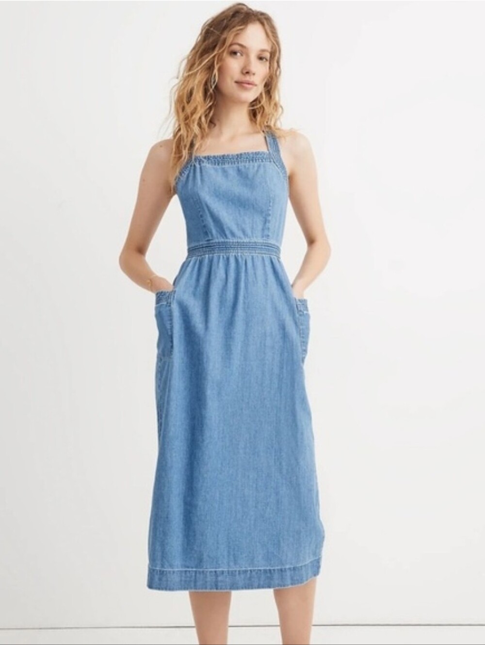Madewell Blue Denim Cotton Apron Dress Pockets Size 00